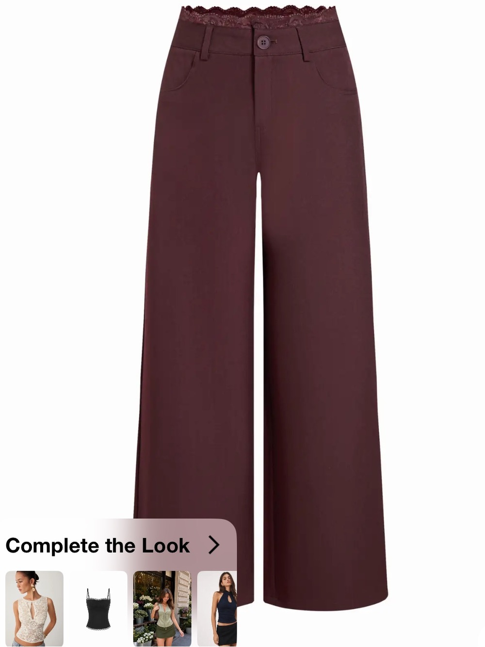 CIDER Low Rise Lace Trim Burgundy Pants